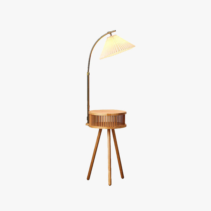 Muto Lampadaire Plissé Vintage, Métal/Tissu, Bois/Noyer, Salon