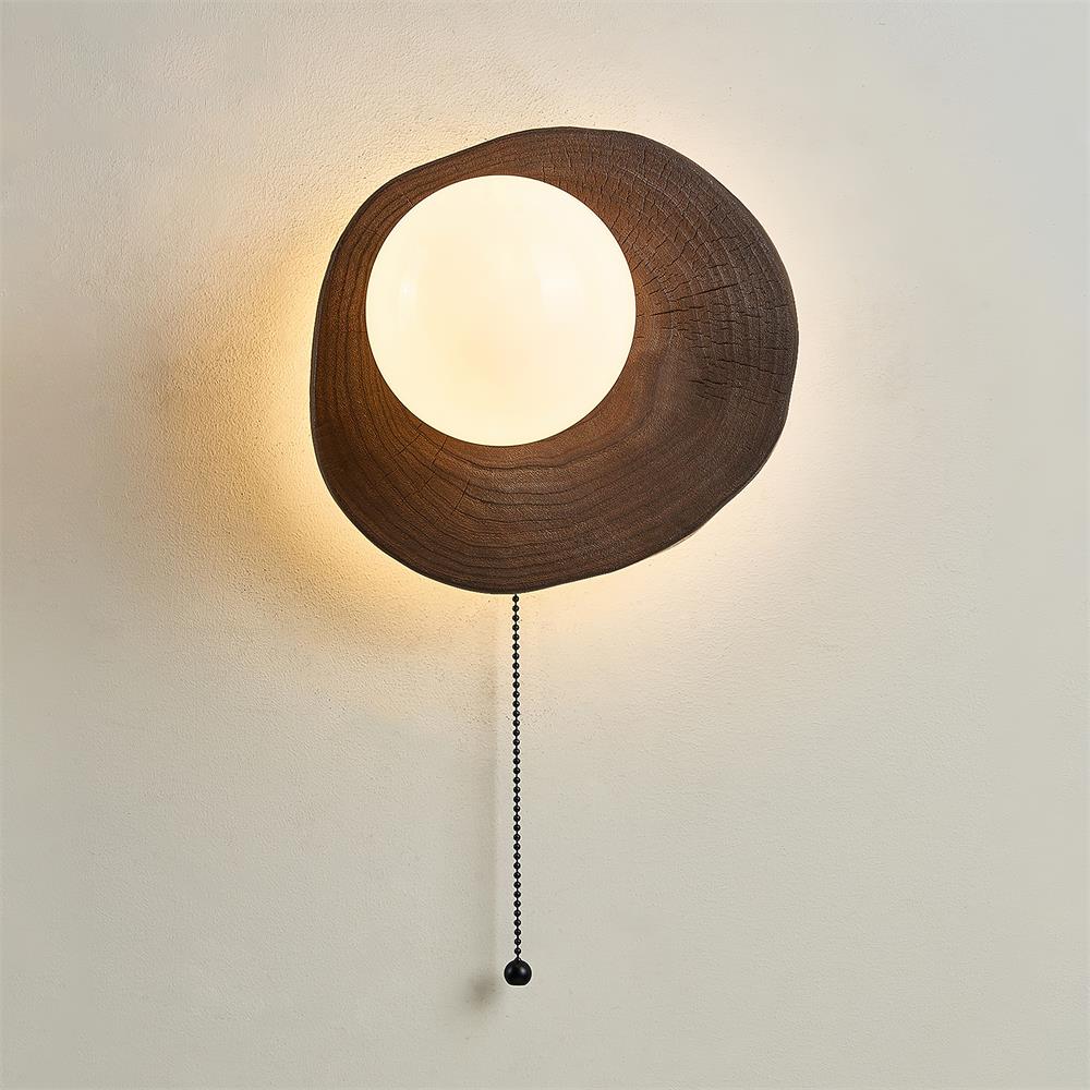 Bacia Applique Murale Anneau Sculpté En Bois Sphère En Verre