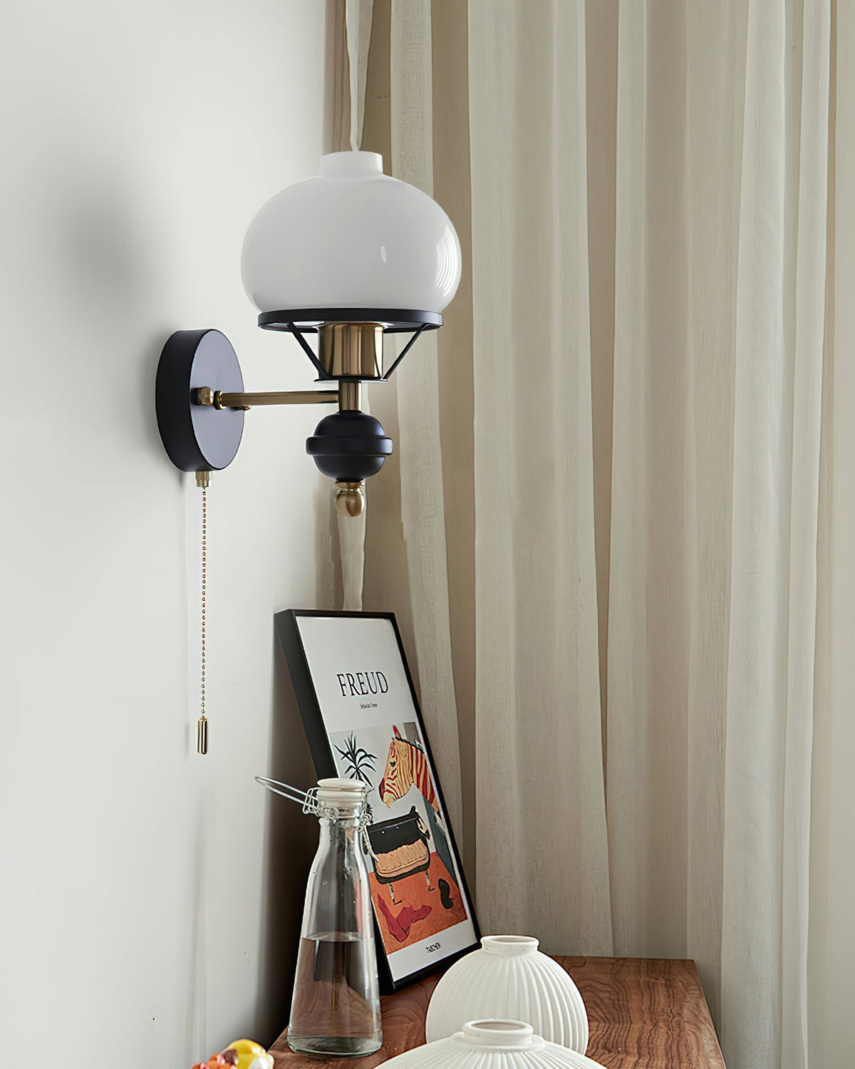 Aurum Applique Murale Noire Avec Interrupteur À Chaînette