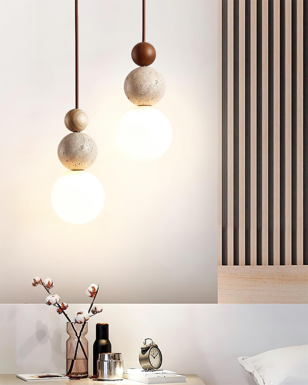 Juvio Lampe Suspension Boule en Travertin