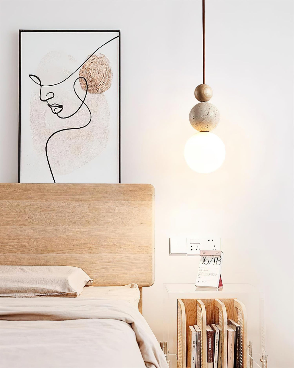 Juvio Lampe Suspension Boule en Travertin
