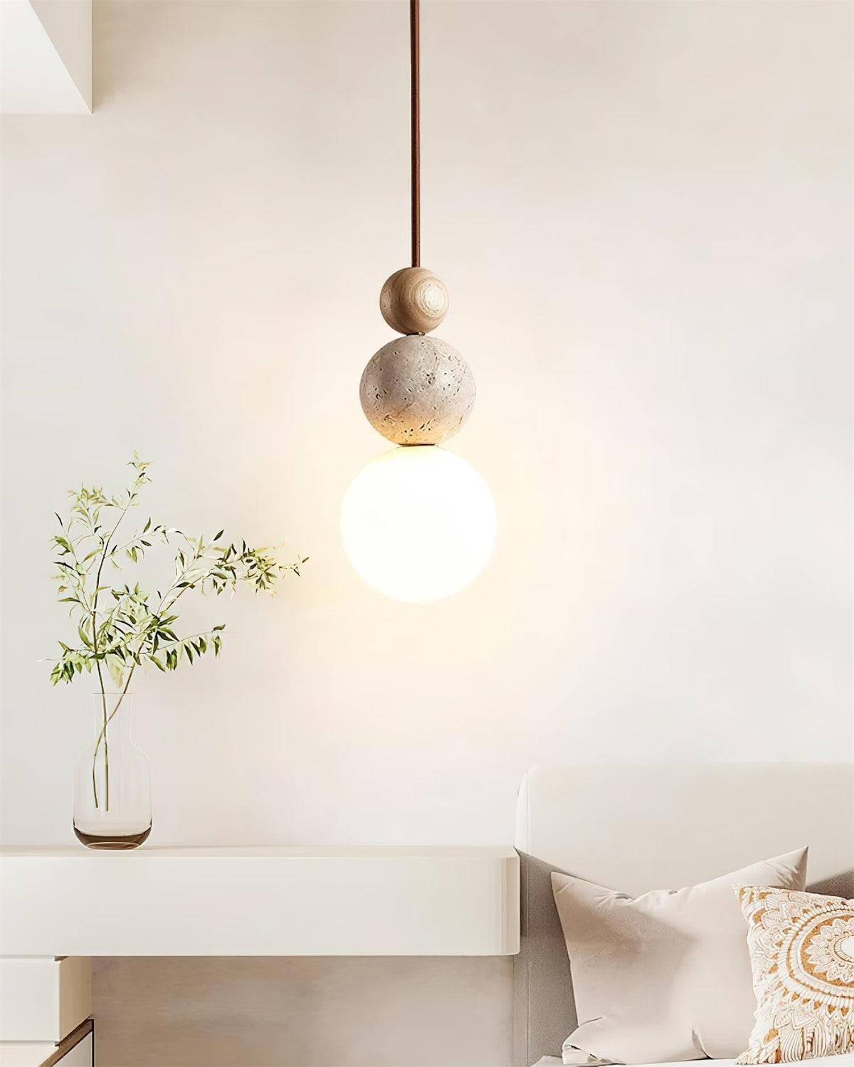 Juvio Lampe Suspension Boule en Travertin