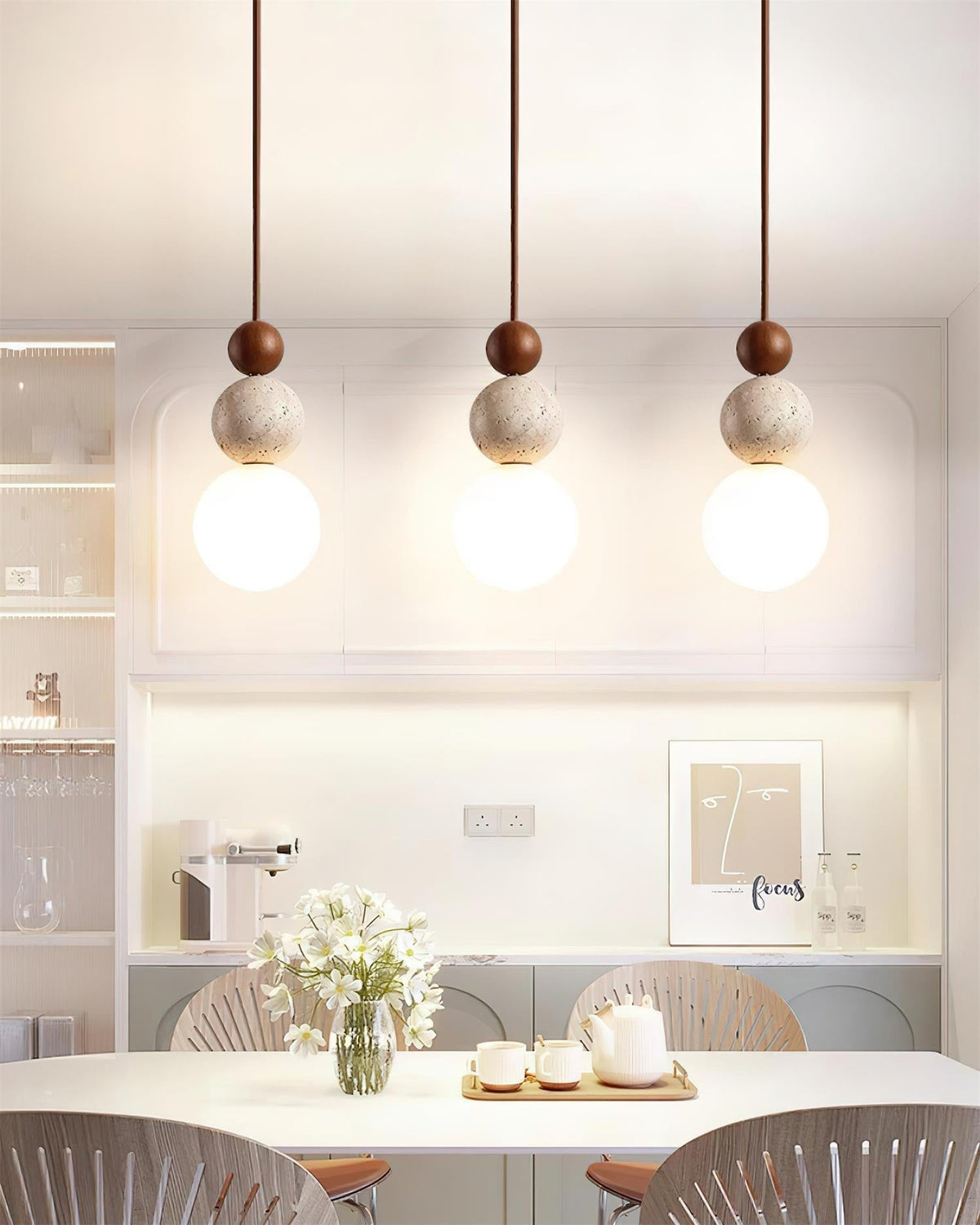 Juvio Lampe Suspension Boule en Travertin