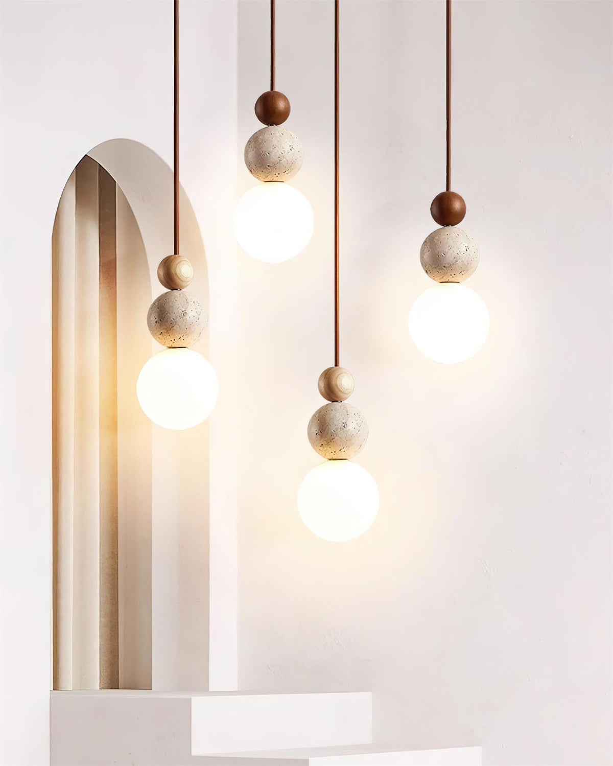 Juvio Lampe Suspension Boule en Travertin