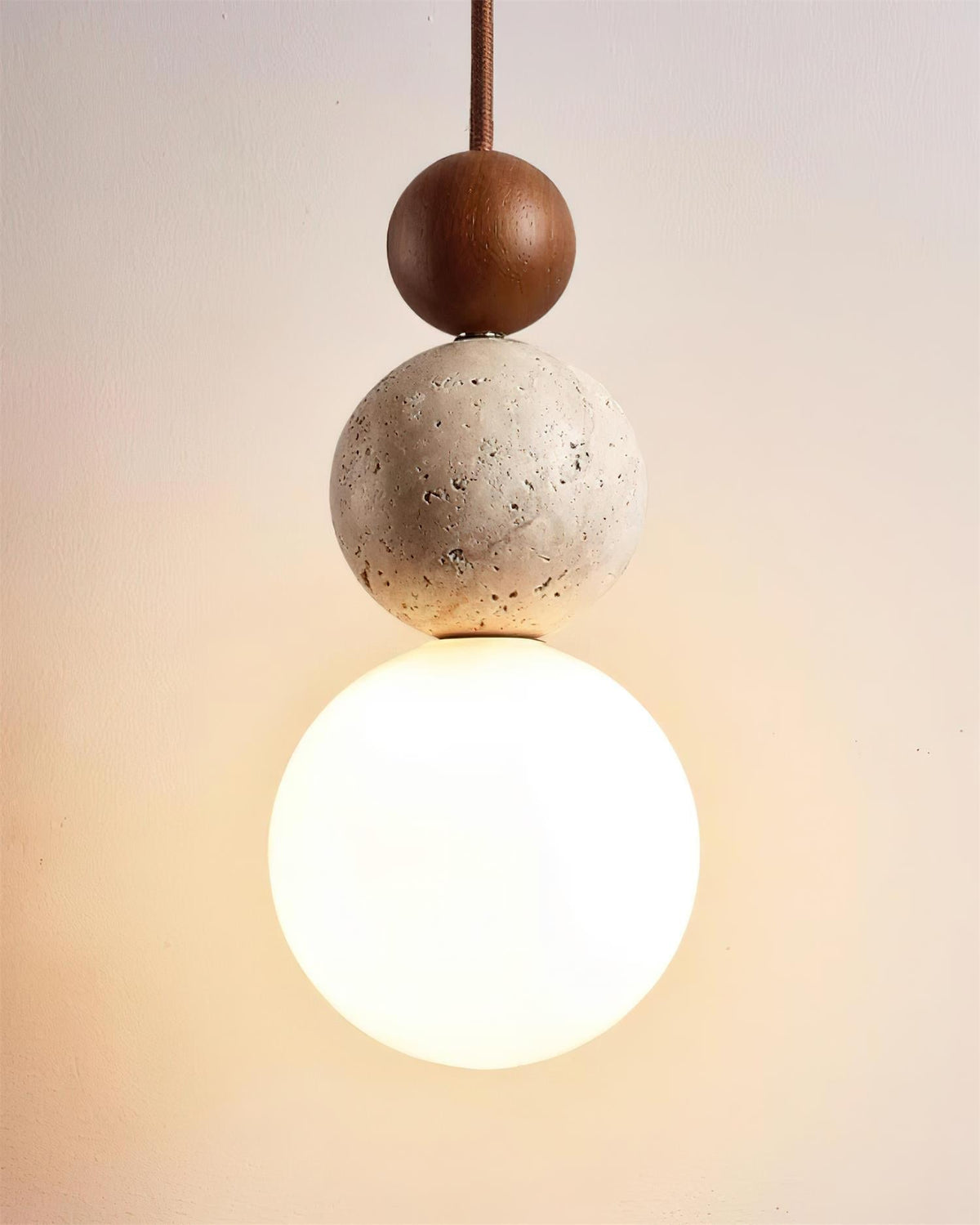 Juvio Lampe Suspension Boule en Travertin