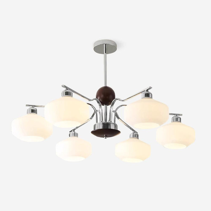 Lustra Lustre Bras en Chrome et Noyer Abat-jours en Verre Blanc Style Rétro