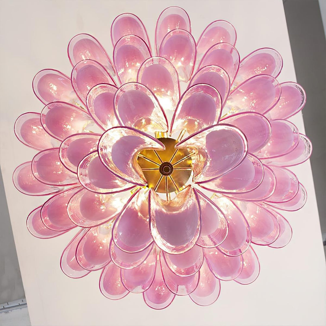 Barovier Lustre Cascade de Pétales en Verre Rose