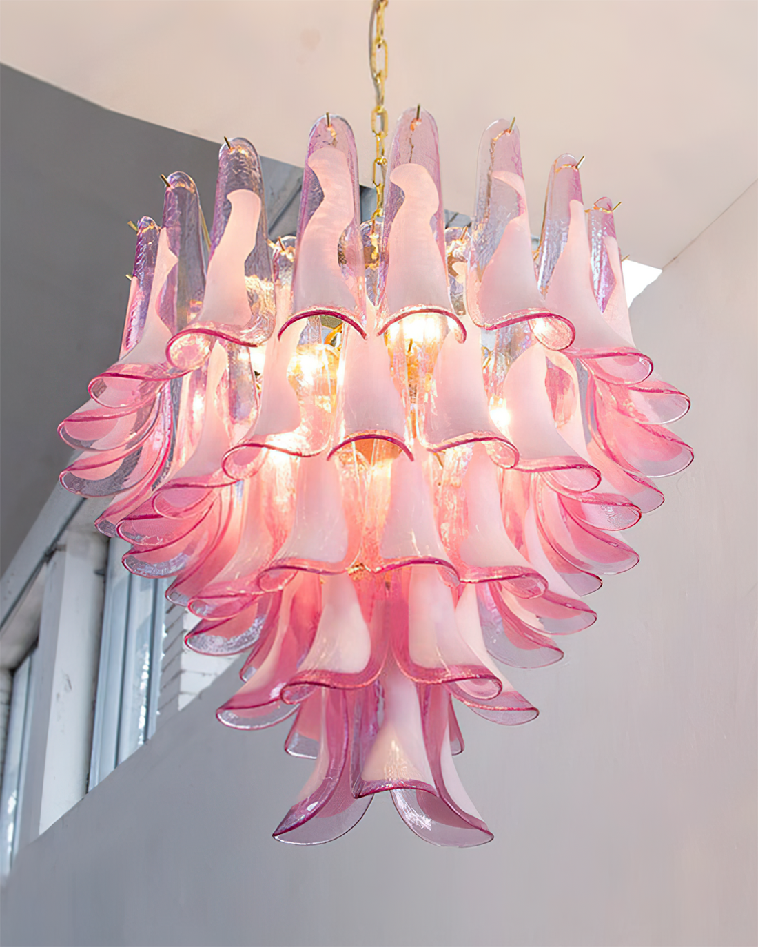 Barovier Lustre Cascade de Pétales en Verre Rose