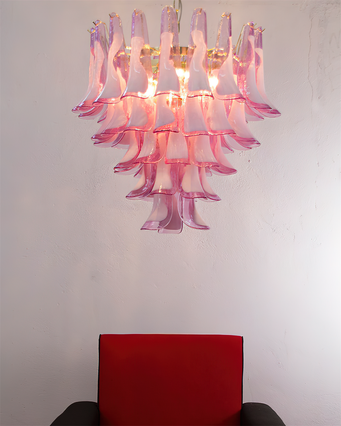 Barovier Lustre Cascade de Pétales en Verre Rose