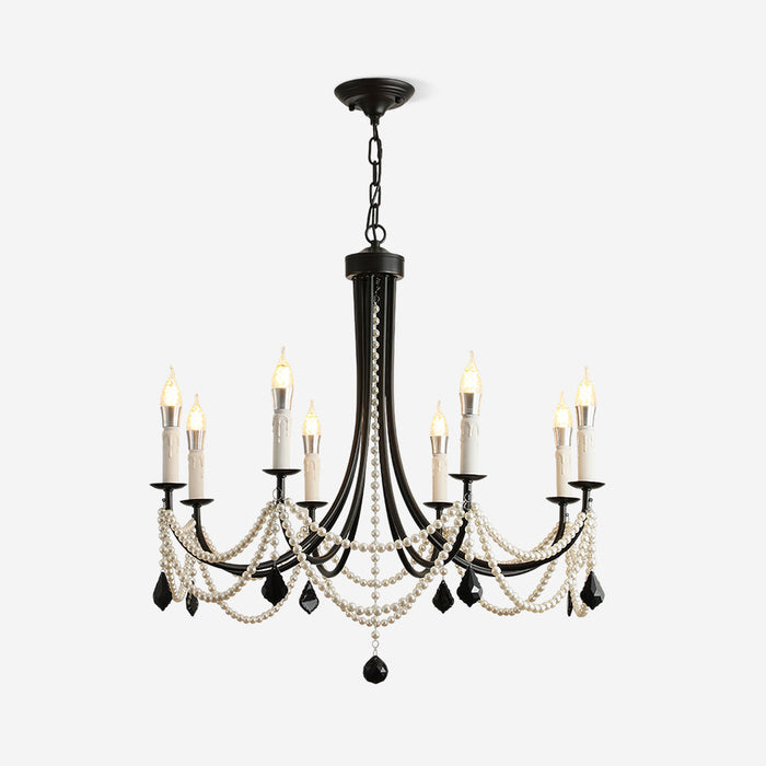 Rococo Lustre Style Bougie Cristal Noir Pendentif