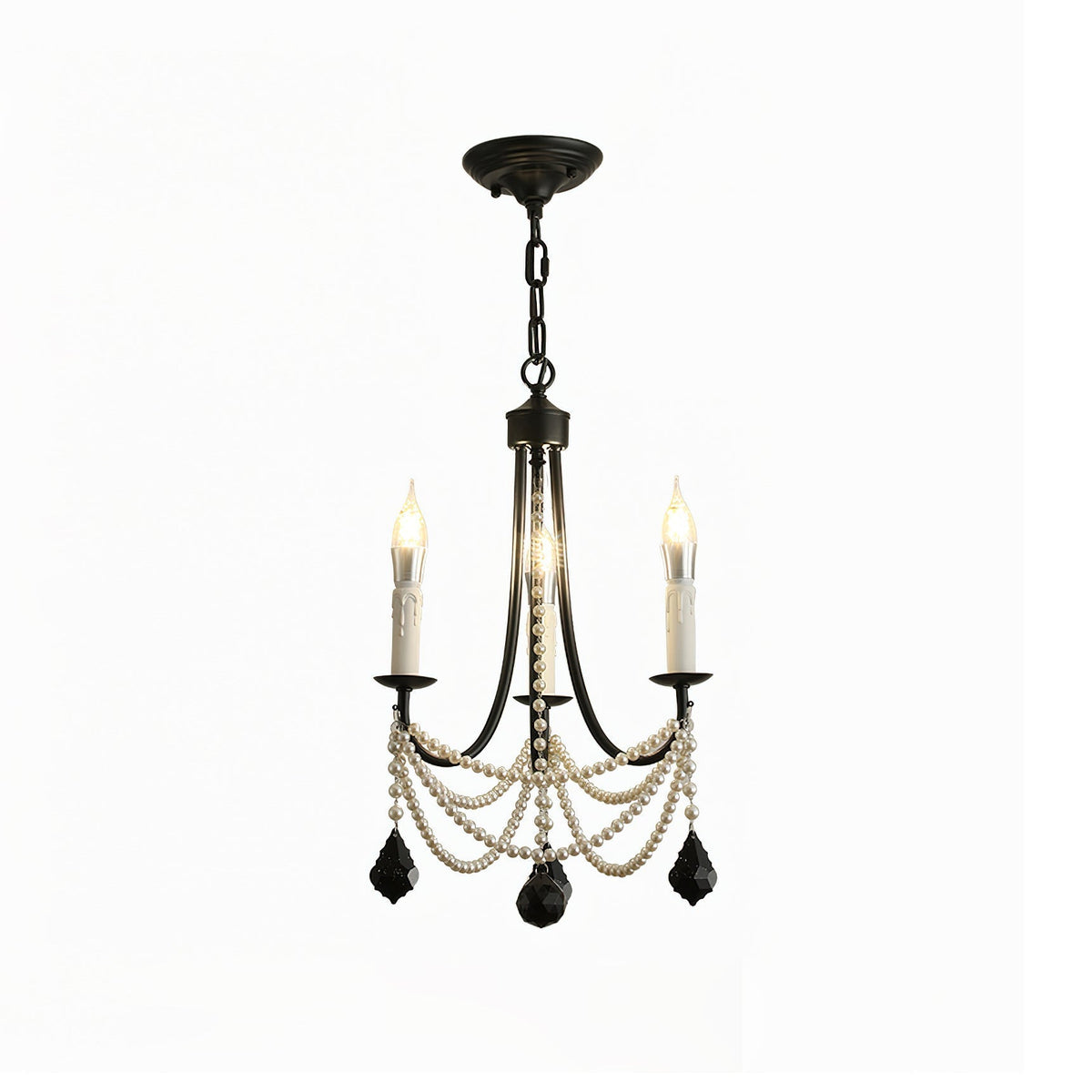 Rococo Lustre Style Bougie Cristal Noir Pendentif