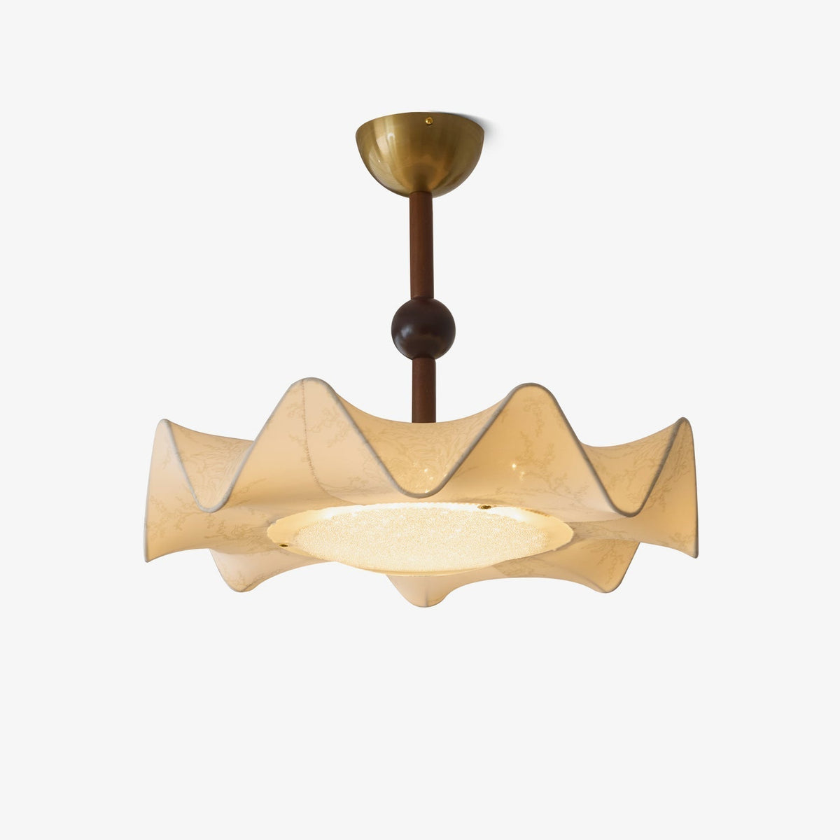 Cyrie Plafonnier en Tissu Gravé à Motif Floral et Bois