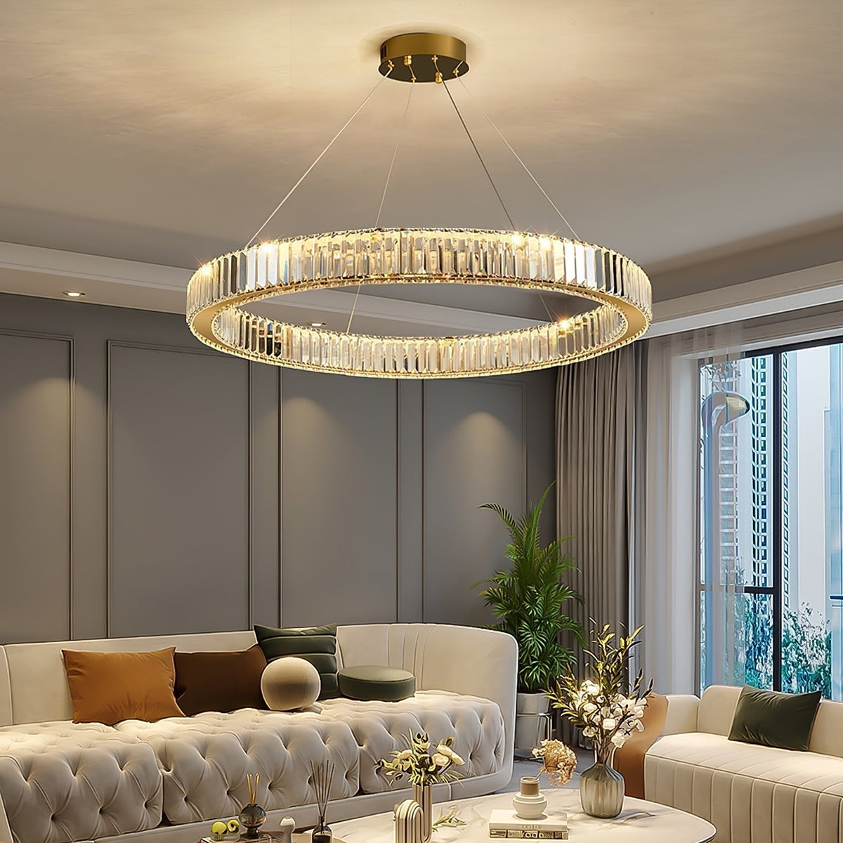 Lustra Lustre Anneau en Cristal Doré