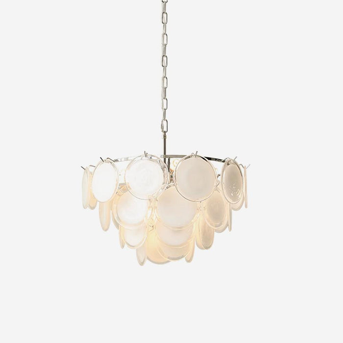 Lustre Esona à Disques en Verre Givré en Cascades