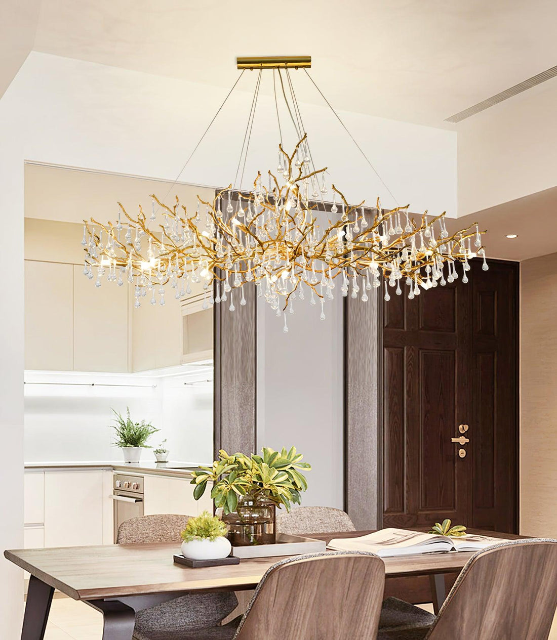 Lustra Lustre Branches en Laiton et Cristal