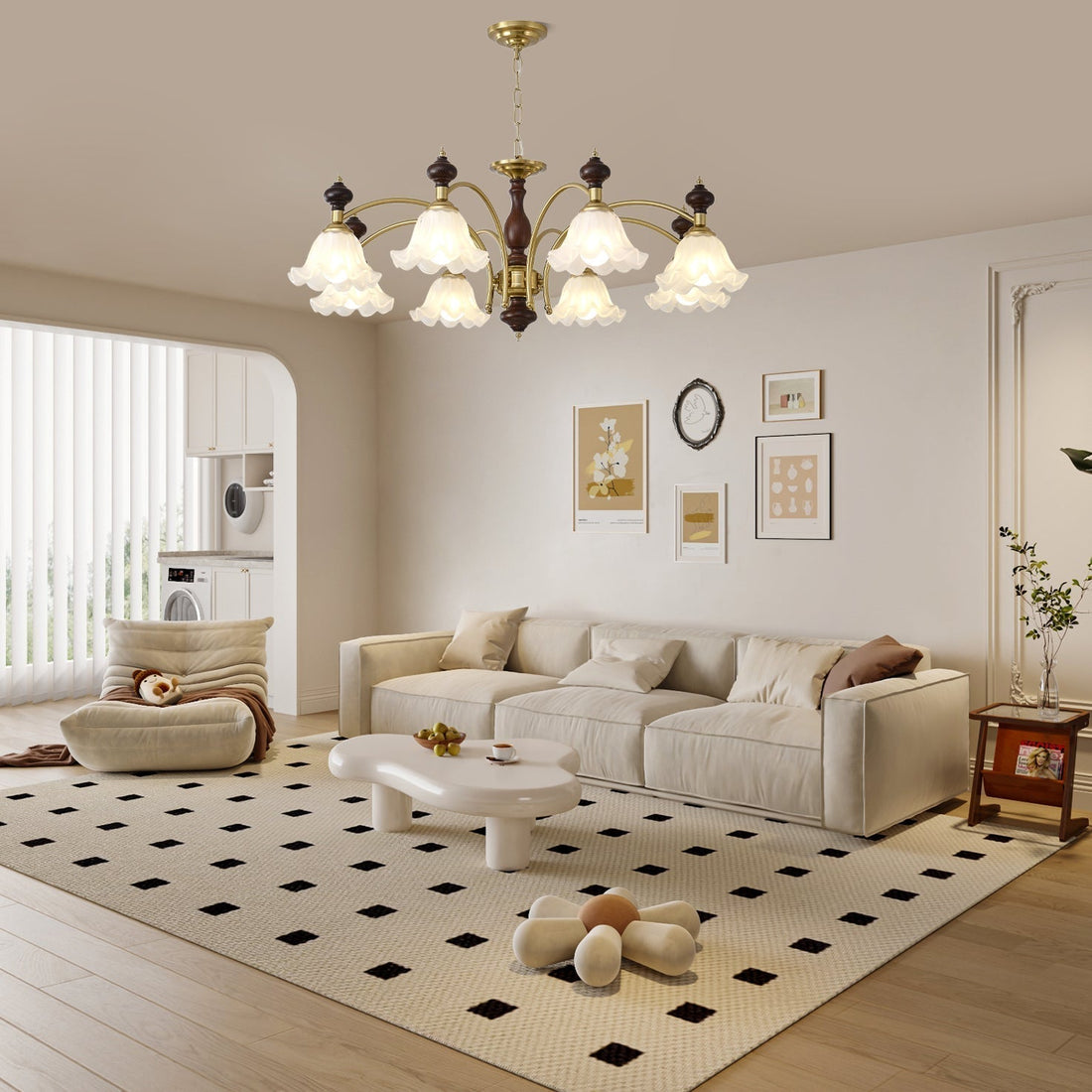 Lustra Lustre Bois Laiton Fleurs en Floraison