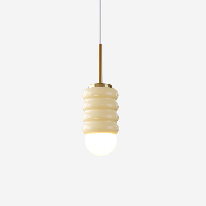 Virelli Suspension Abat-jour Céramique Striée Laiton Chaleureux Midcentury
