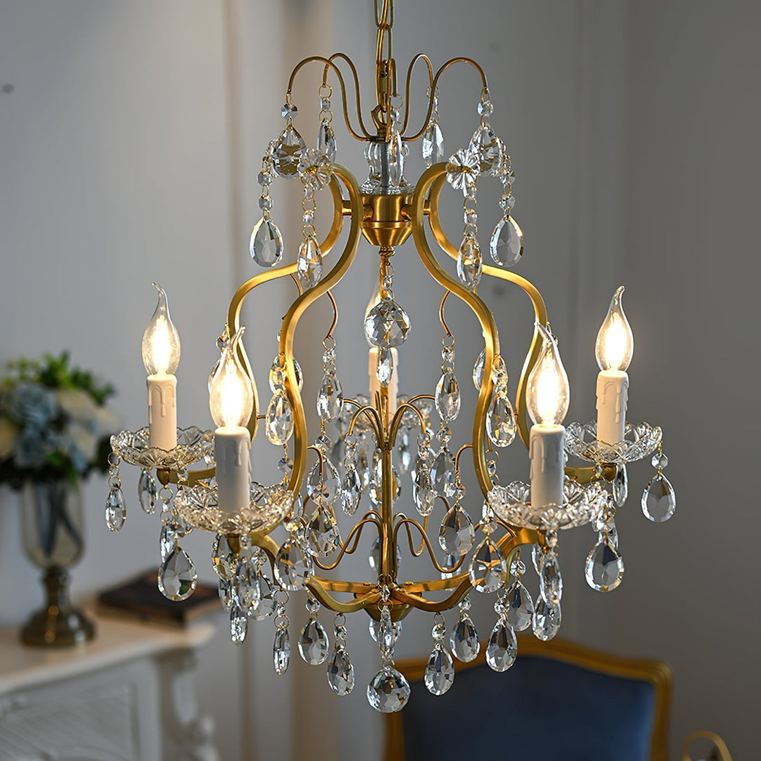 Cevinyra Postmodern Luxe Laiton Cristal Parchemins Lustre