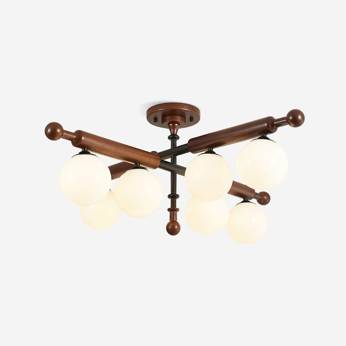 Briette Lustre Plafonnier Bras en Bois Globe Sculptural