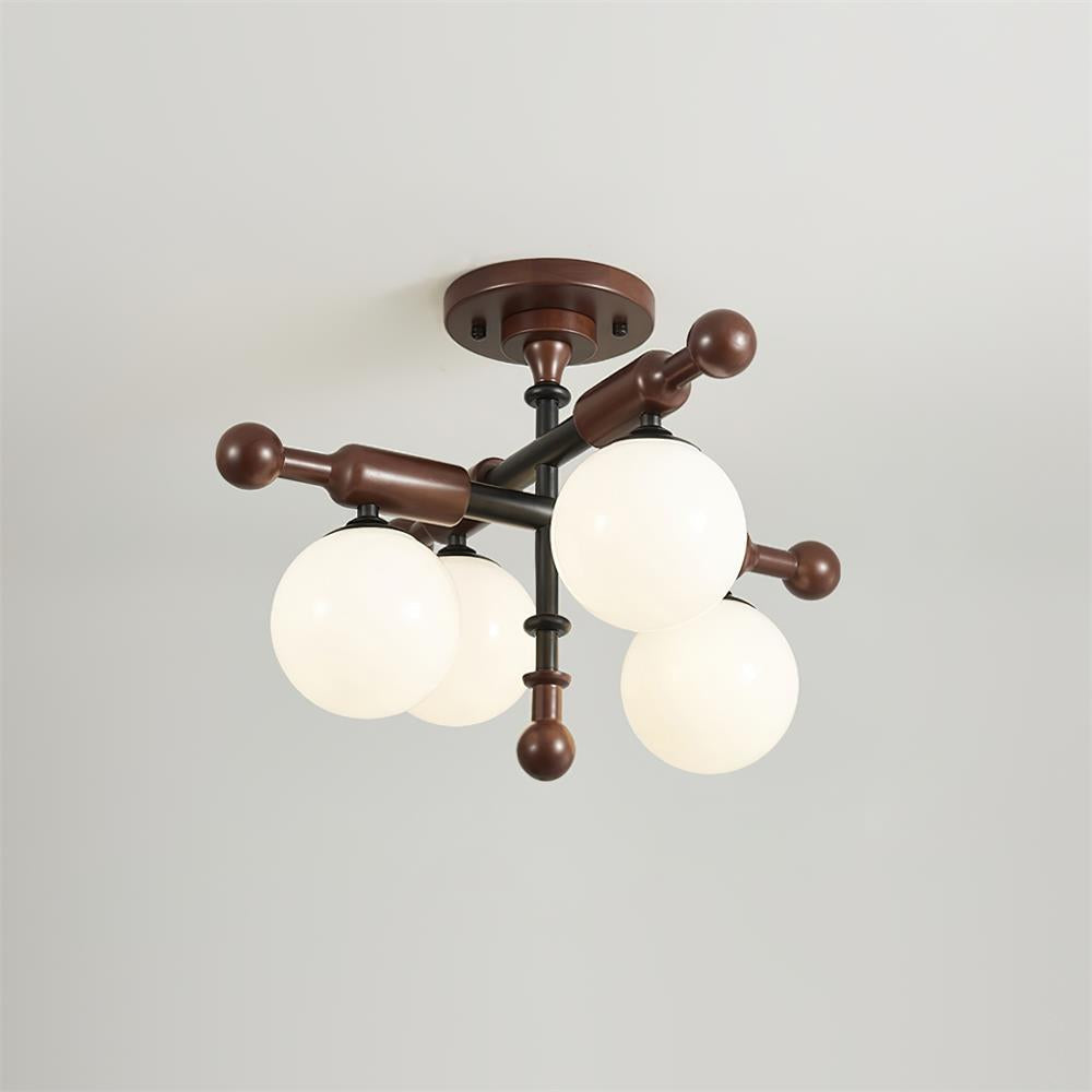 Briette Lustre Plafonnier Bras en Bois Globe Sculptural