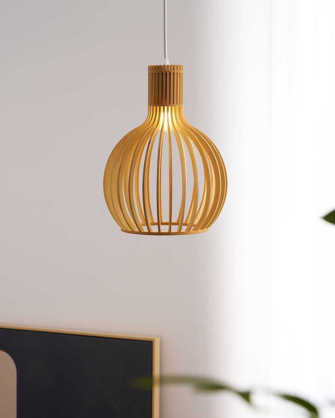 Cage Lampe Suspendue Sculpturale à Cadre Ouvert en Bouleau