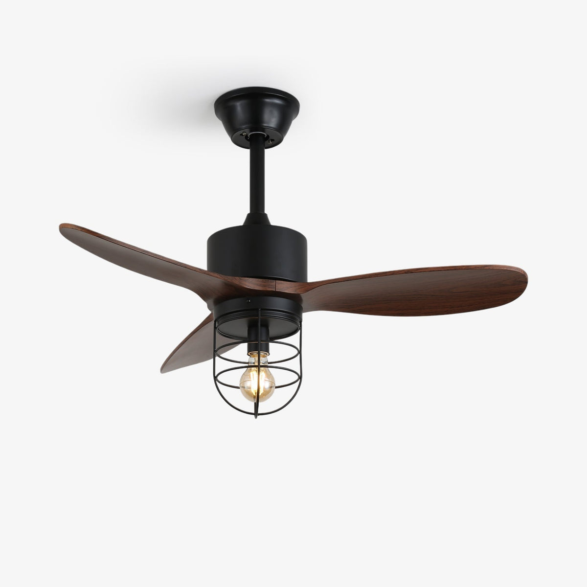 Ventilateur de plafond industriel en bois avec lumière Brisora