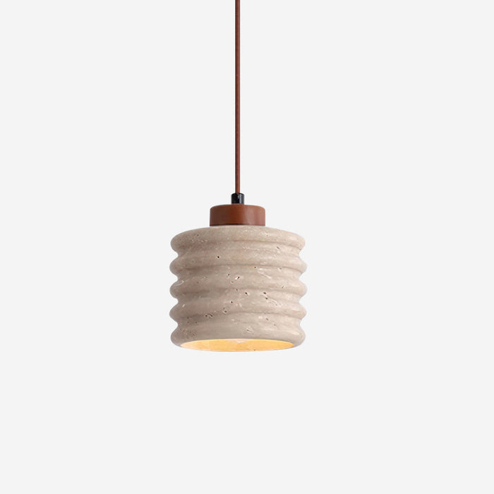 Virelli Suspension Abat-jour Ondulé en Travertin Bois de Noyer Organique Wabi-Sabi