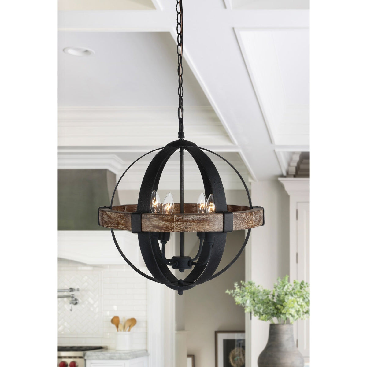 Luxe Suspension en Métal et Bois Industriel Vintage