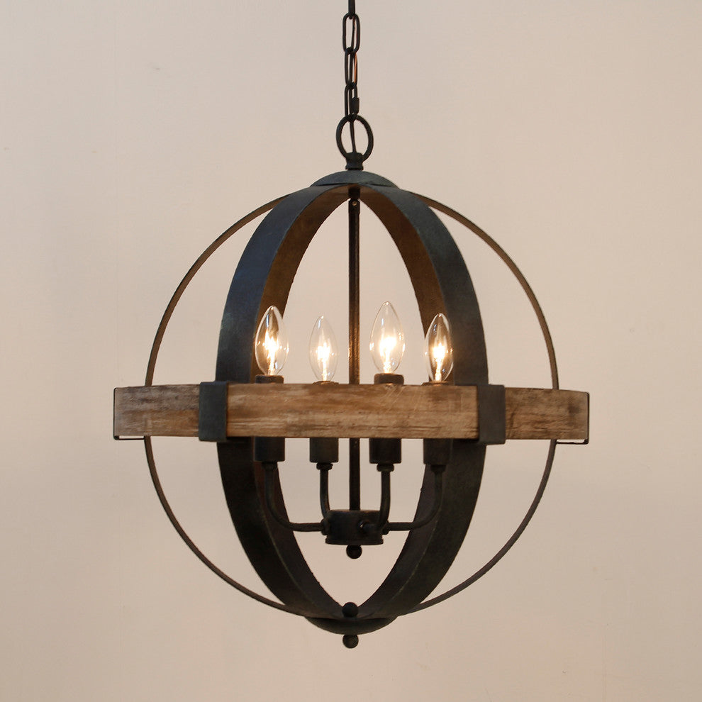 Luxe Suspension en Métal et Bois Industriel Vintage