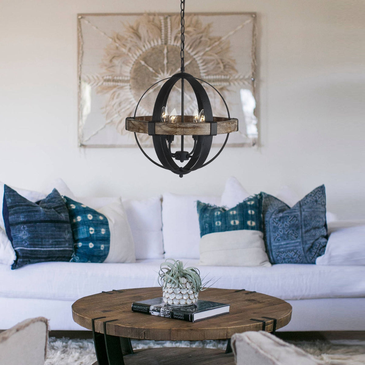Luxe Suspension en Métal et Bois Industriel Vintage