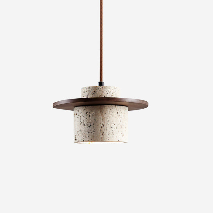 Disque Suspension Cylindre en Travertin en Bois de Noyer Artisanal