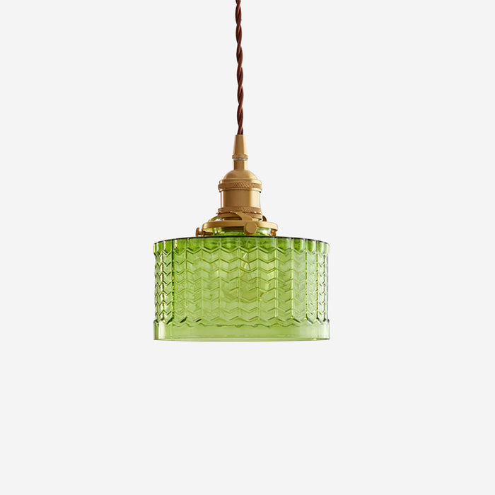 Cavella Suspension Lampe en Verre Texturé Vert Vintage