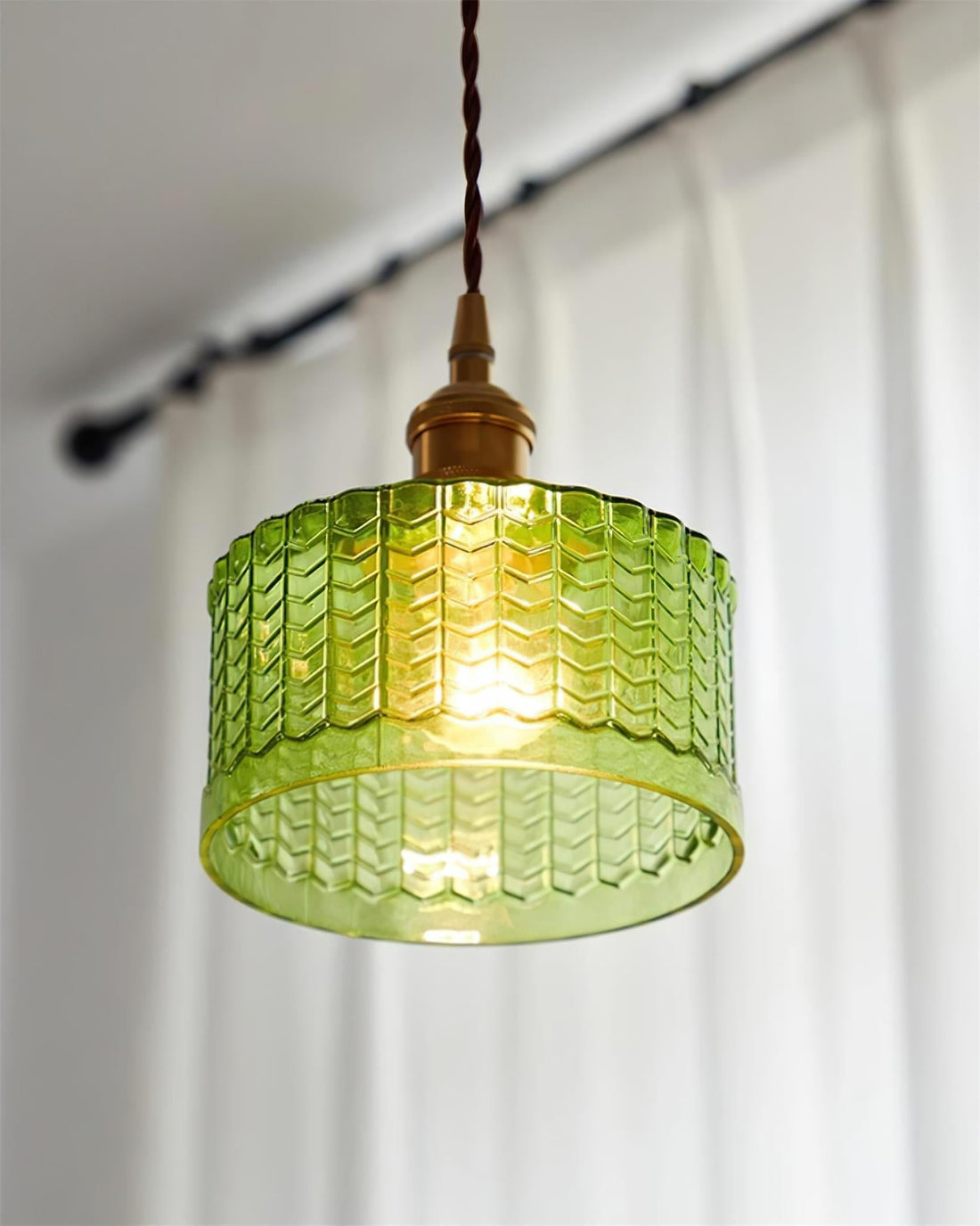 Cavella Suspension Lampe en Verre Texturé Vert Vintage