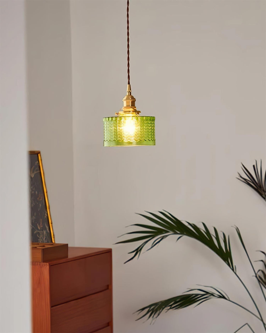 Cavella Suspension Lampe en Verre Texturé Vert Vintage