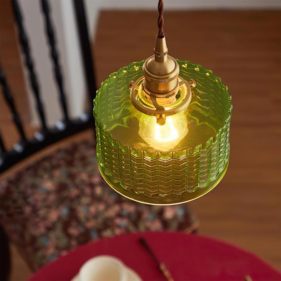 Cavella Suspension Lampe en Verre Texturé Vert Vintage