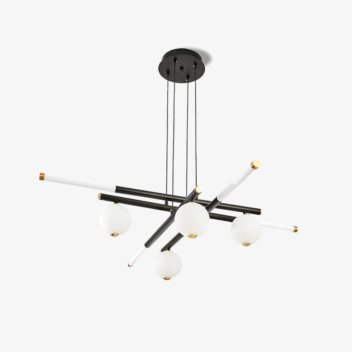 Lustre Rods et Globe Noir Blanc Moderne