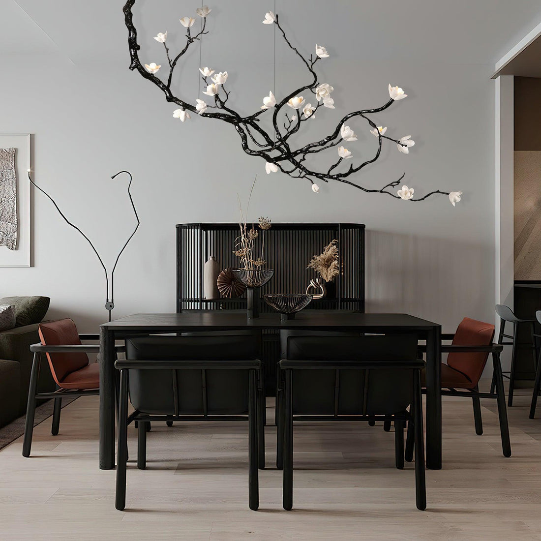 Lustra Lustre en Céramique Fleurs et Branches Noires