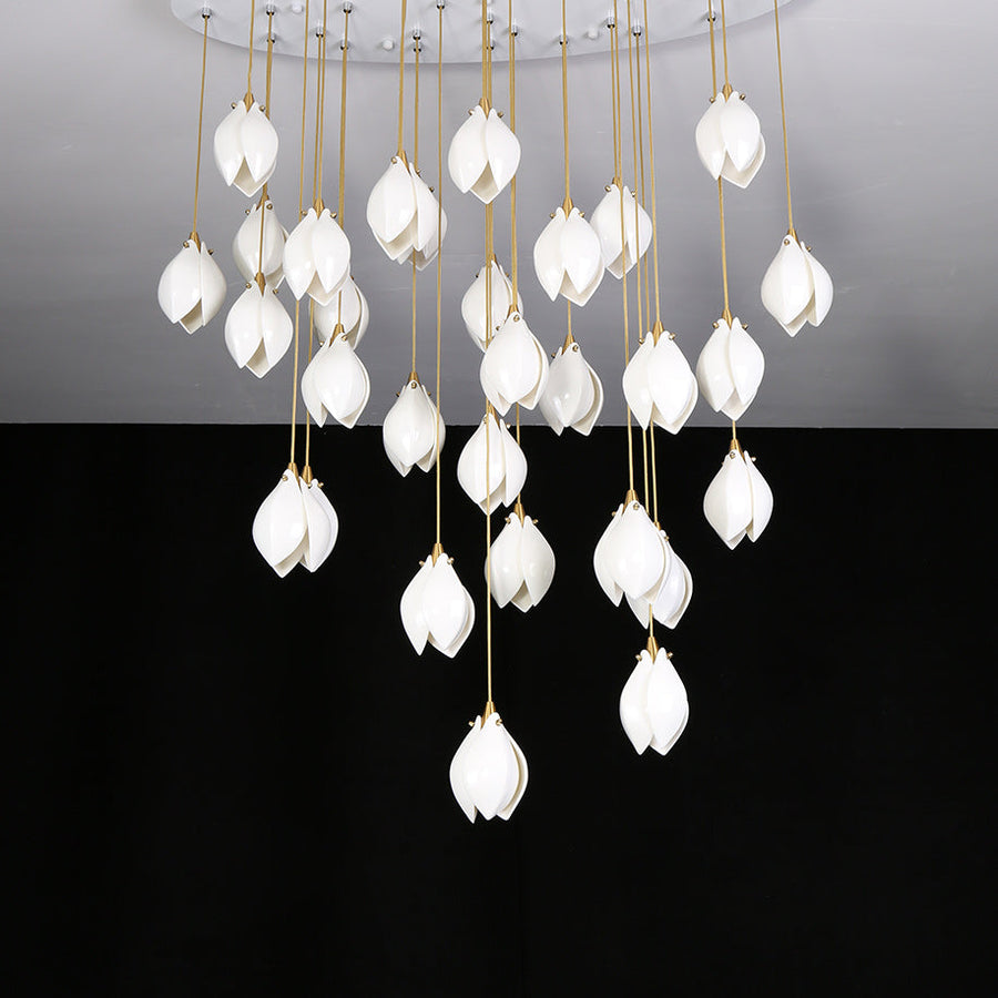Lustra Suspension Lampe Céramique Florale Blanche