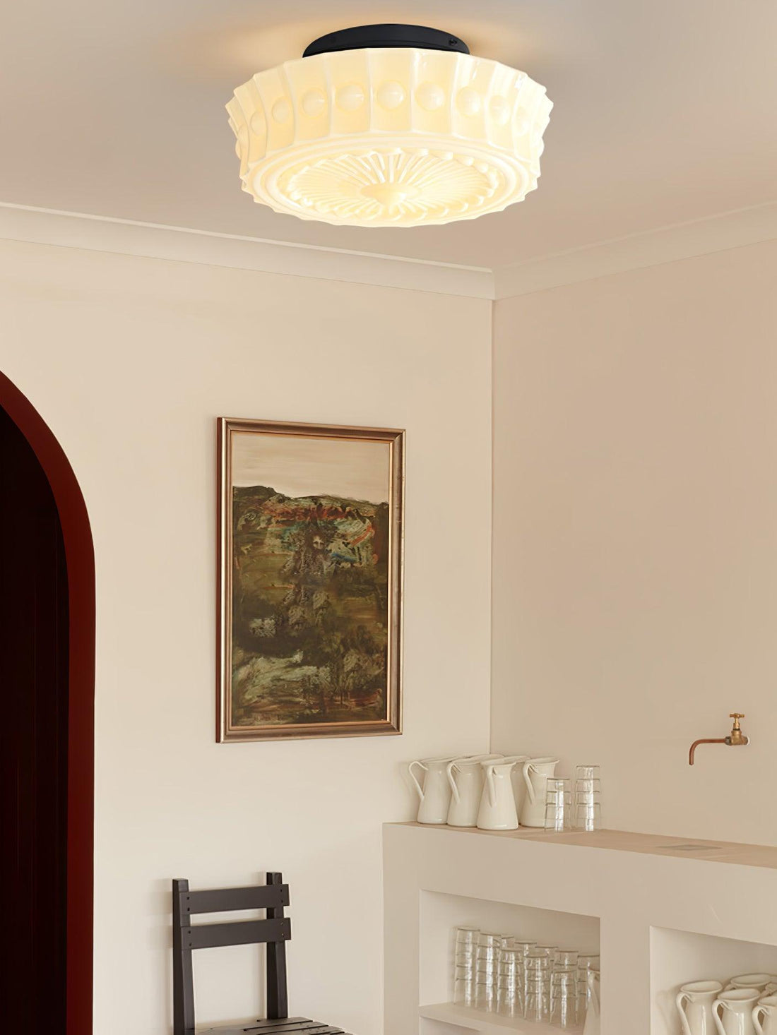 Solara Plafonnier en Verre Blanc Floral pour Salon