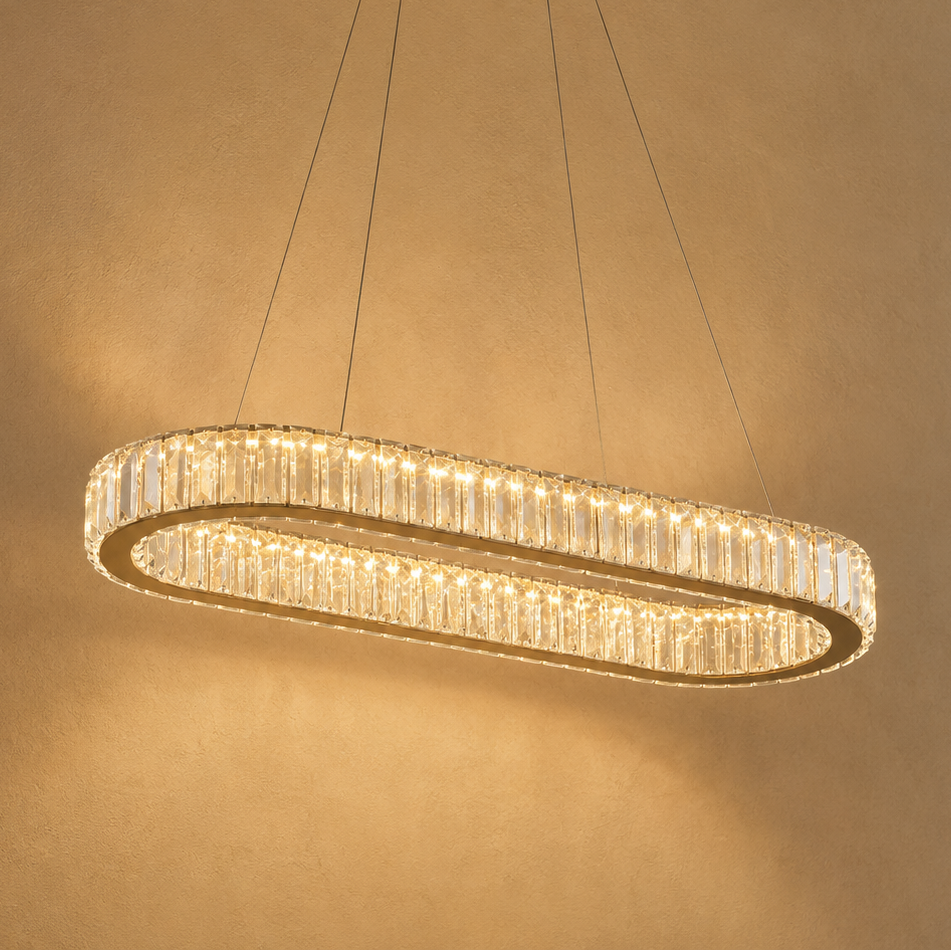 Lustre Ovale en Cristal Doré - Orvella