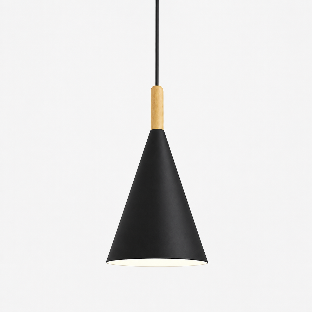 Suspension Conique en Métal Coloré et Tige en Bois - Konéa