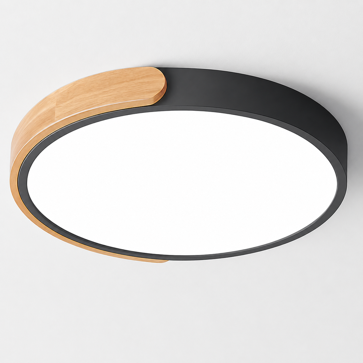Plafonnier LED Rond en Métal Coloré et Bois Dimmable - Macarélis