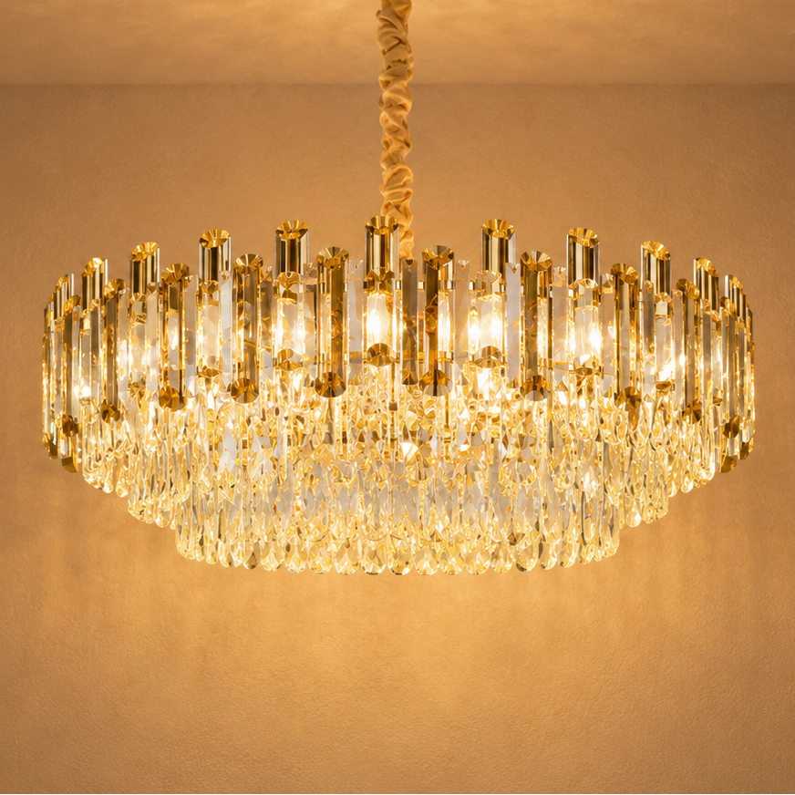 Lustre Rond en Cristal Doré - Célestia