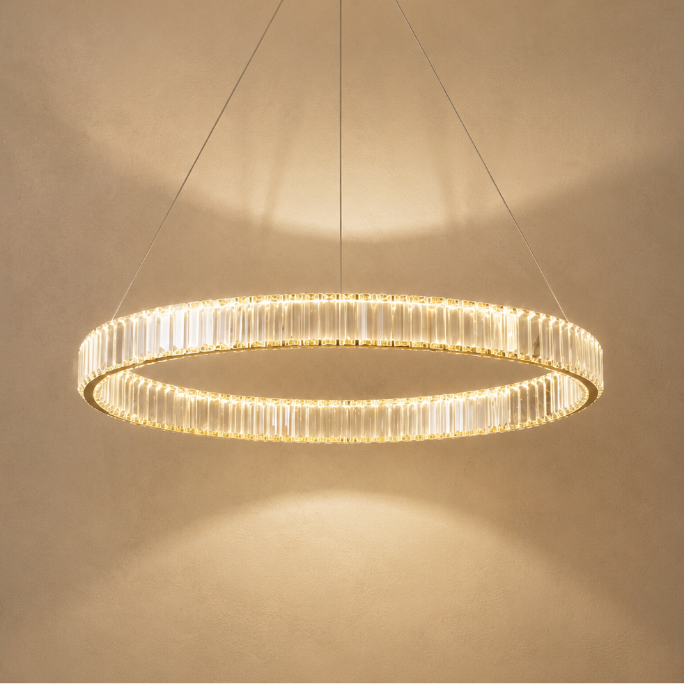 Lustre Double Anneau en Cristal Doré - Velaria