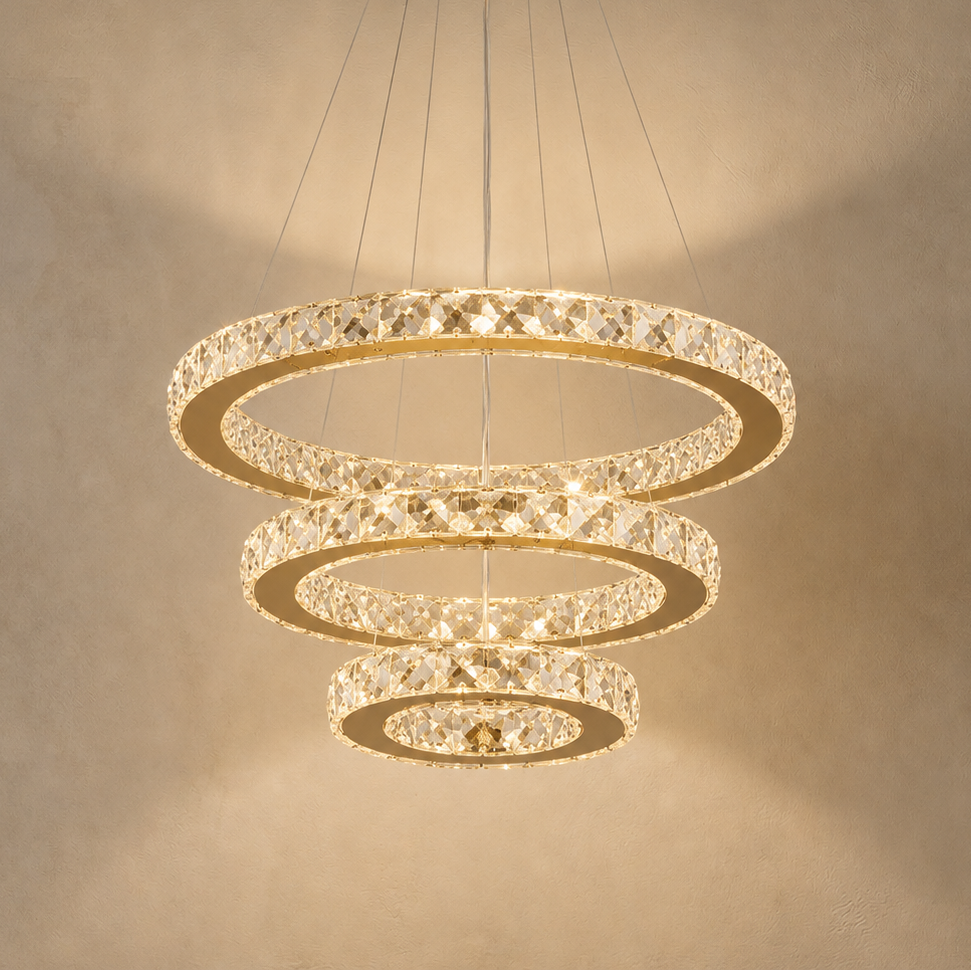 Lustre Trois Anneaux en Cristal - Élysor