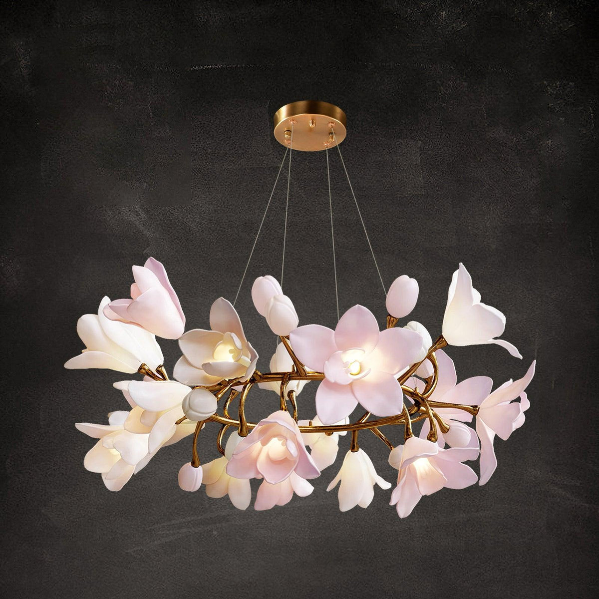 Lustra Lustre Laiton Céramique Floraison