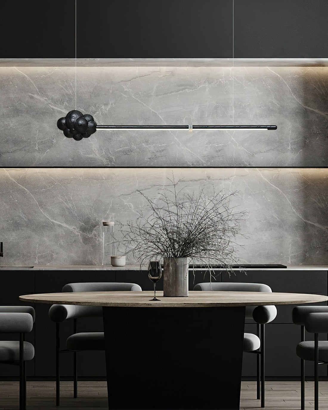 Lustra Suspension Minérale Nuage Bois Minimaliste