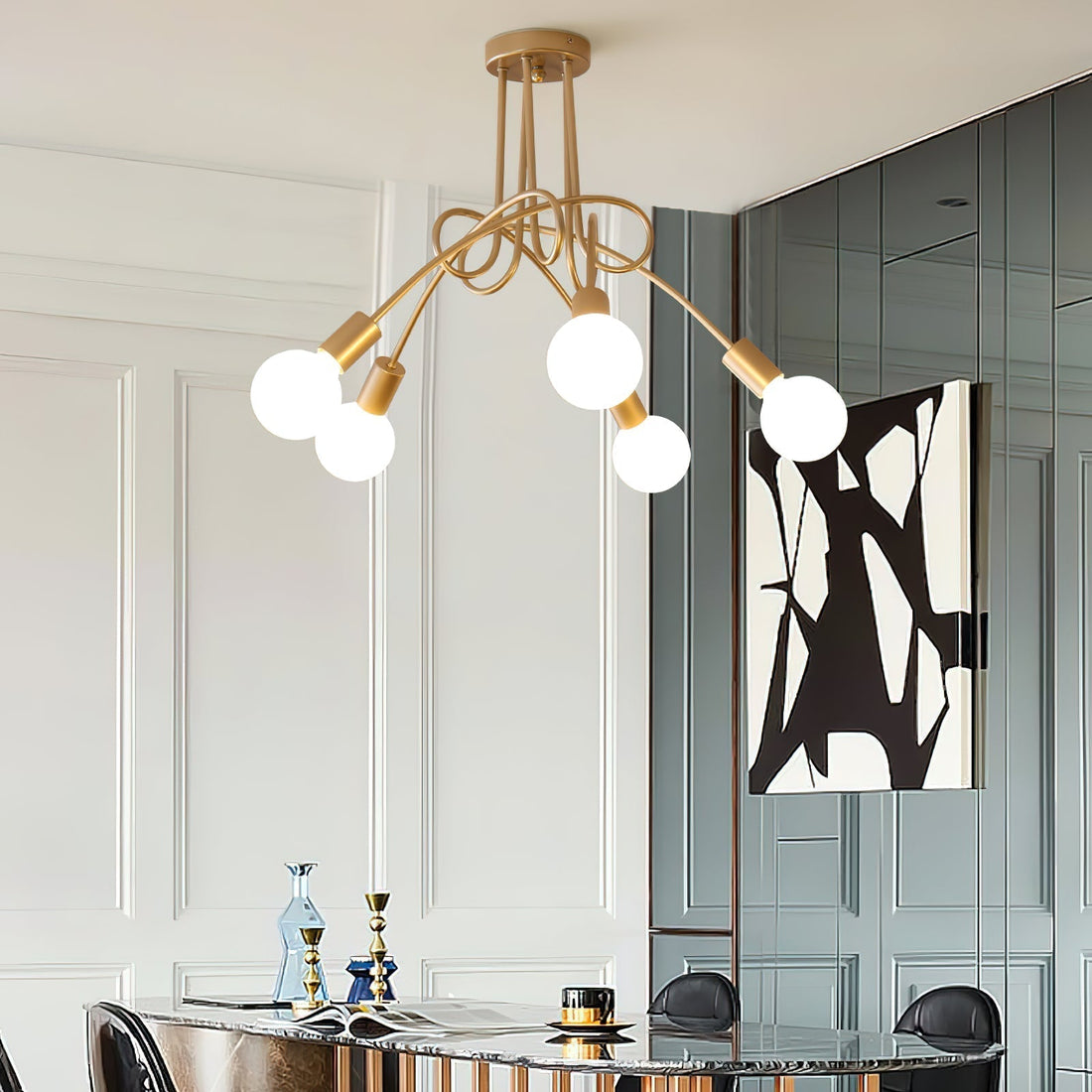 Oasis Lampe De Plafond Sputnik Métal Verre Art Unique
