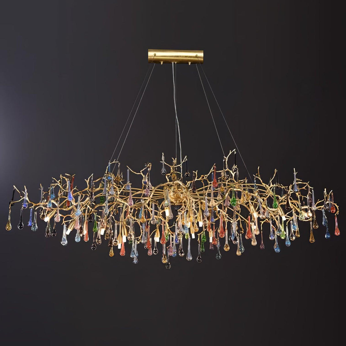 Sytheir Lustre en cristal et laiton à branches de gouttes de pluie colorées