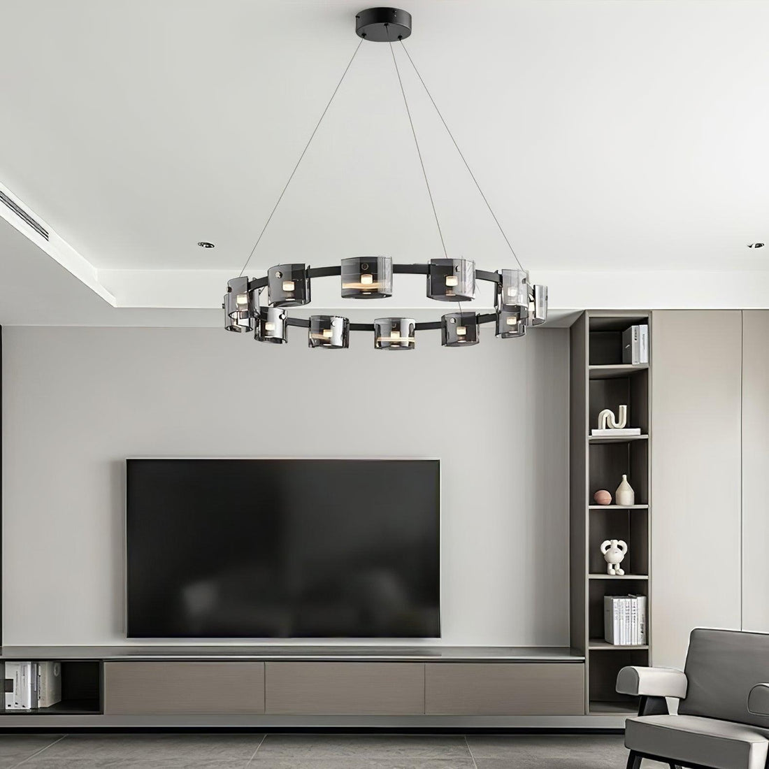 Lustra Lustre Verre Circulaire Bras en Fer